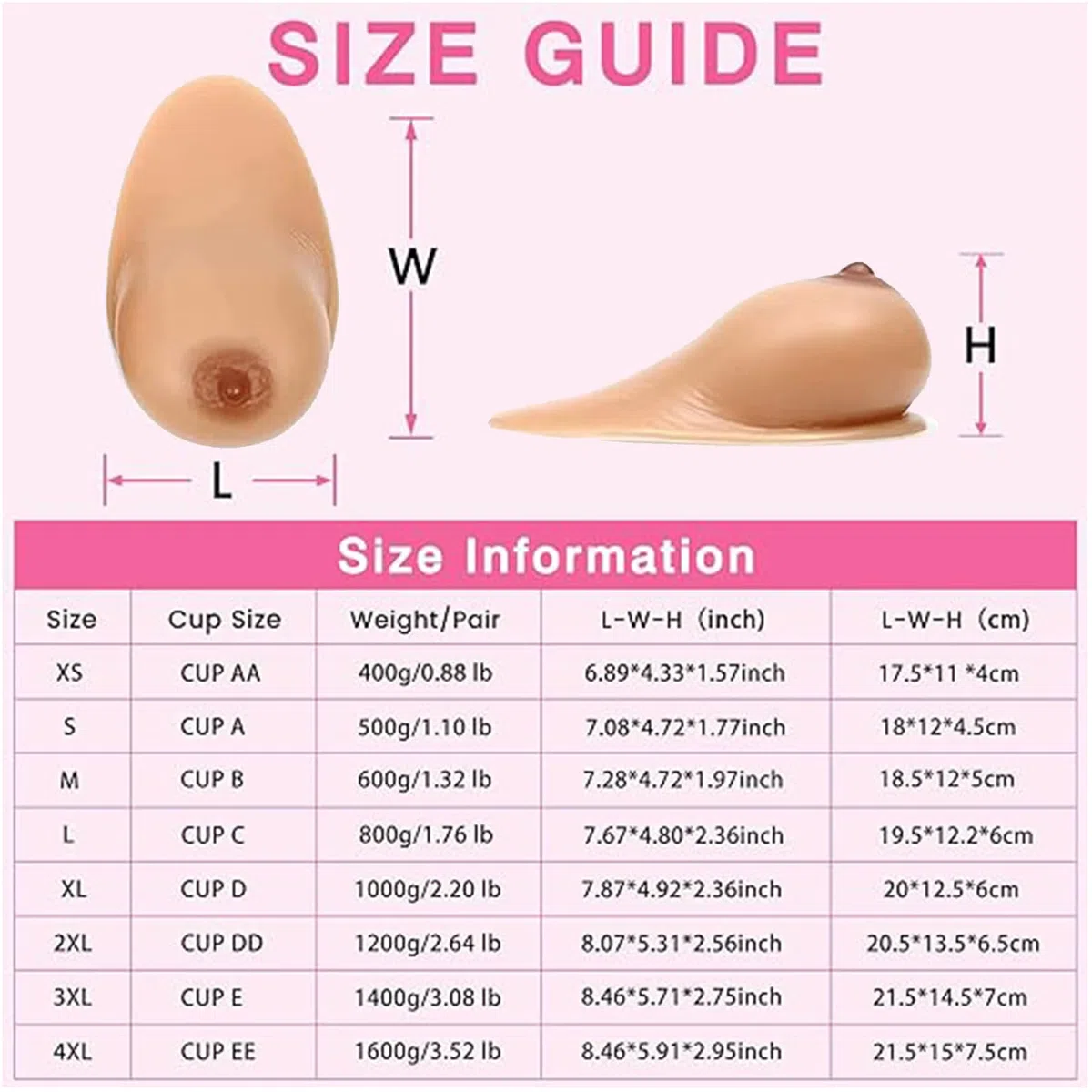 Formas de Senos de Silicona con Forma de Cola Larga/Pechos Falsos autoadhesivos para travestis, mastectomía transgénero y Cosplay/Pechos protésicos,Suntan,EE|Cup (1600g/Pair)