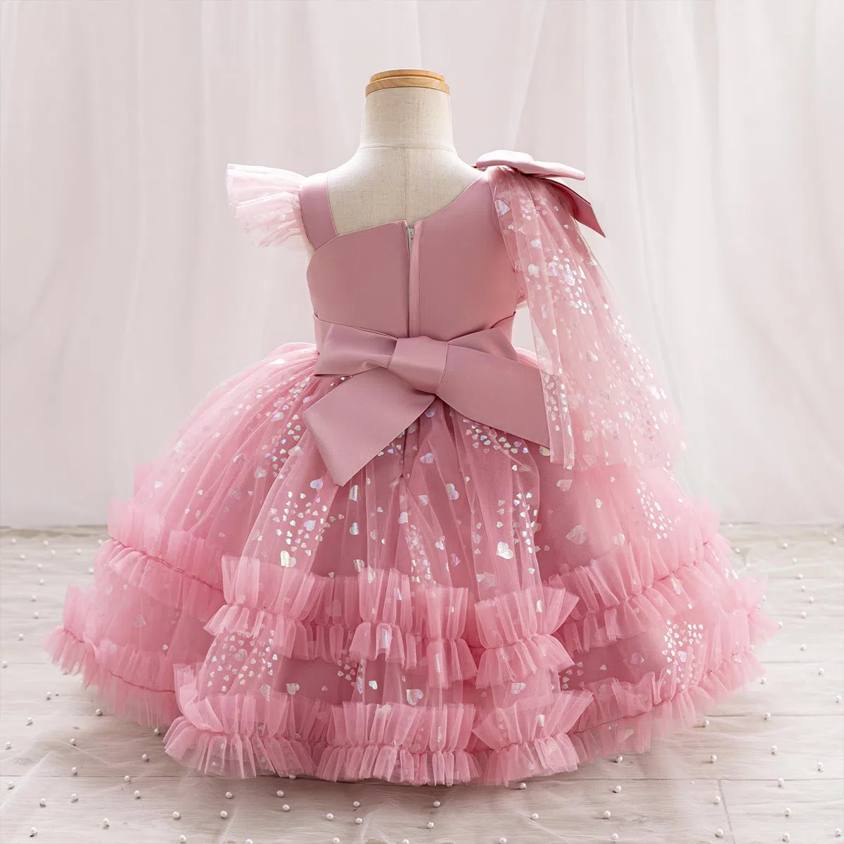 OBEEII Vestido de concurso para niñas pequeñas, vestido de tul con lentejuelas y corazón, vestido de tutú de flores para boda, princesa, fiesta de cumpleaños, vestido de graduación