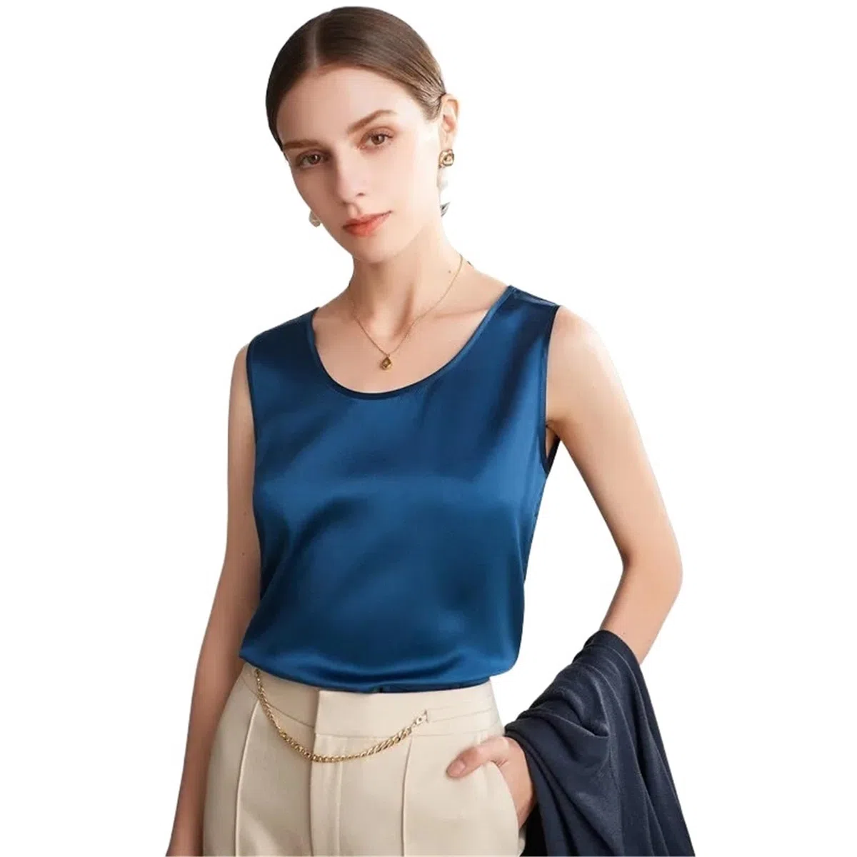 Camisetas sin Mangas de Seda Natural Pura for Mujer, Camisetas básicas, Top sin Mangas de Seda auténtica, Ropa de Verano Multicolor para Uso Diario, Viajes