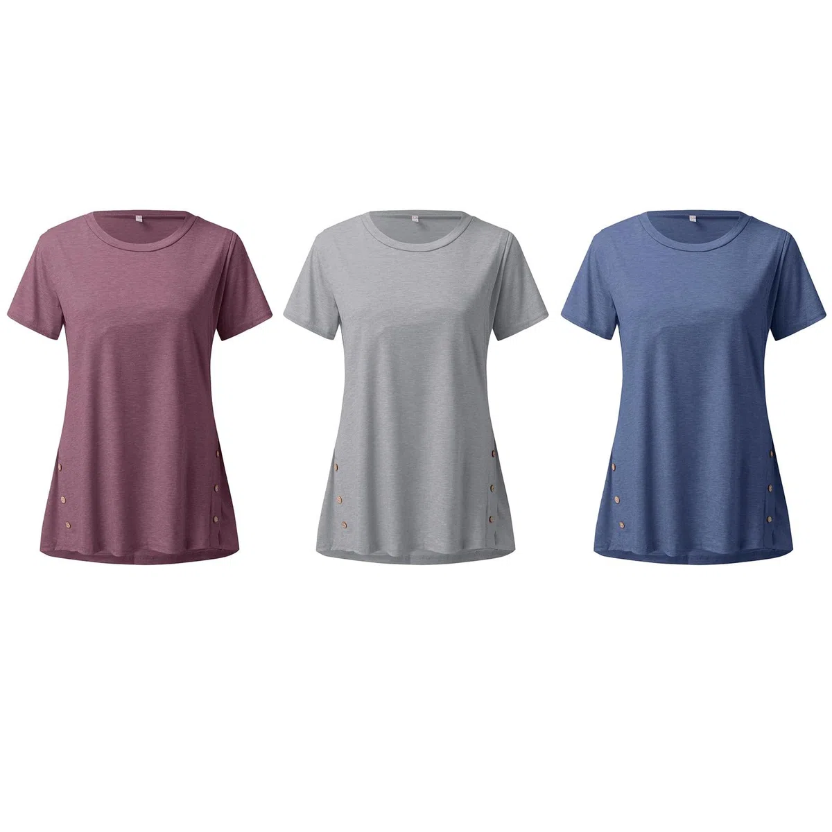 Camisetas de Maternidad y Lactancia para Mujer, Paquete de 3, con Botón Lateral, Manga Corta y Cuello Redondo, de Color Sólido, Algodón Suave y Elástico, Ideales para Uso Diario y Postparto