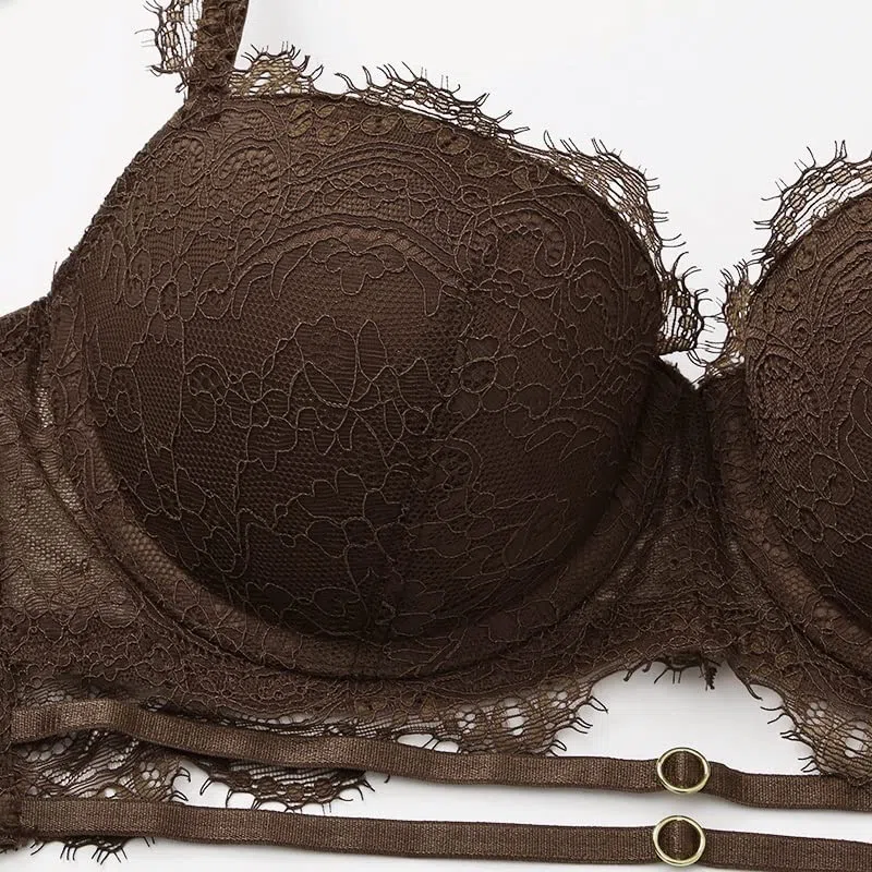 Conjunto de sujetador de mujer Push Up Strappy acolchado Copa Volantes Tirantes Conjunto de lencería con aros Conjunto de sujetador para mujer (Color: A, Tamaño: 75B)