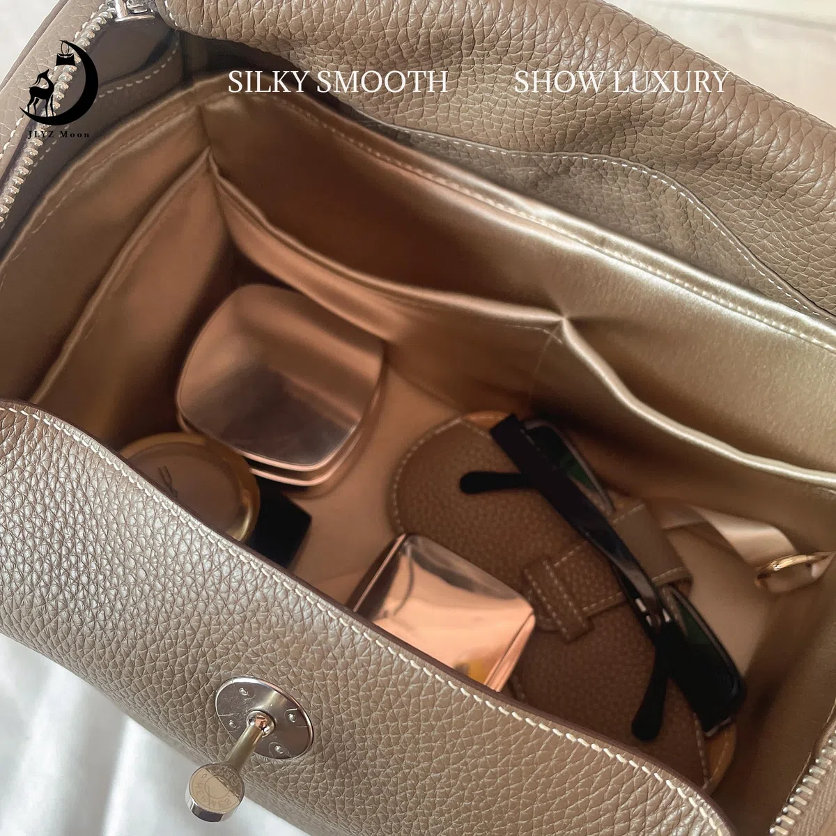 Organizador de monedero para bolsos, organizador de bolsas de seda para bolsa y bolso de lujo, bolsa de mano, suave y sedosa, organizador de bolsas compatible con Lindy 19 (LD19, champán)