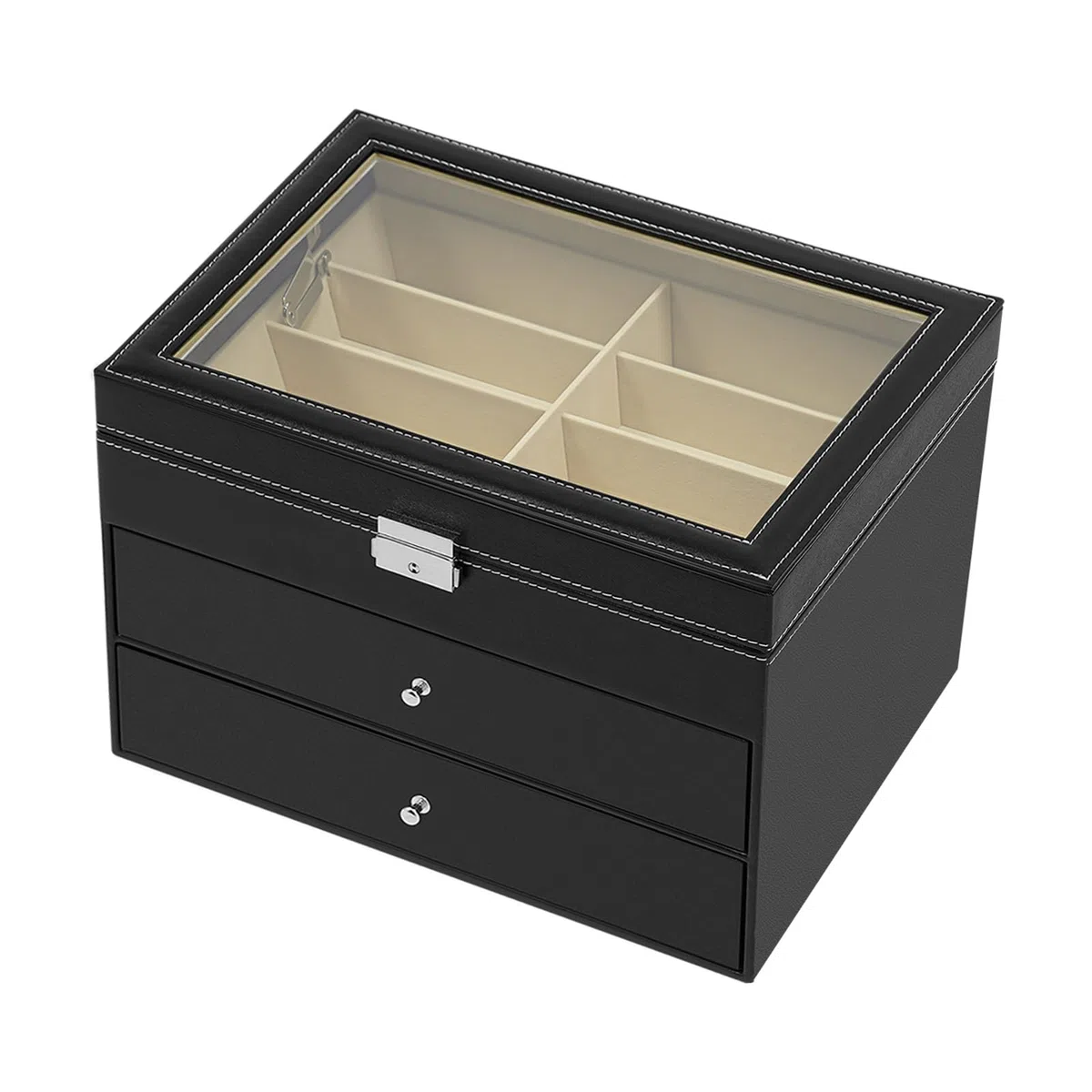 Organizador de gafas de sol con 24 compartimentos, superficie de exposición de gafas transparente, cajón multiusos para presentación de gafas de sol y joyas para hombre y mujer (negro)
