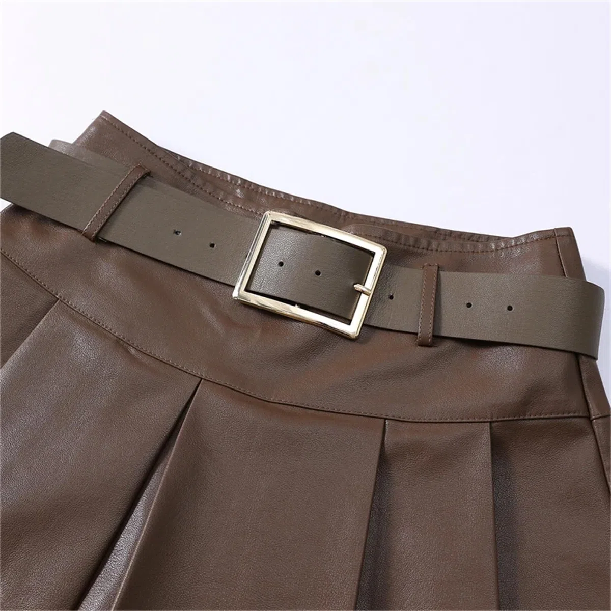 Minifalda de piel sintética para mujer, para otoño e invierno, cintura alta, elegante, corta, plisada, falda para botas