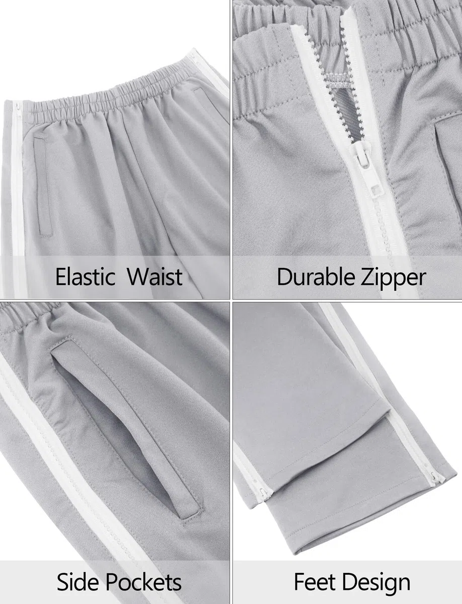 FEOYA Pantalones de chándal para hombre, con cremallera lateral, apertura completa, para gimnasio, deportes, postoperatoria, pantalones de descanso con bolsillos, gris claro, XL