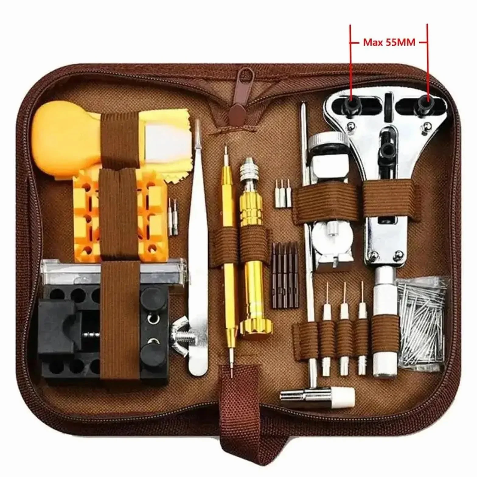 Kit de reparación de relojes de 149 piezas. Kit de herramientas para reparación de relojes: removedor de pasadores de eslabones, herramienta para reparar pasadores de resortes con bolsa de transporte.