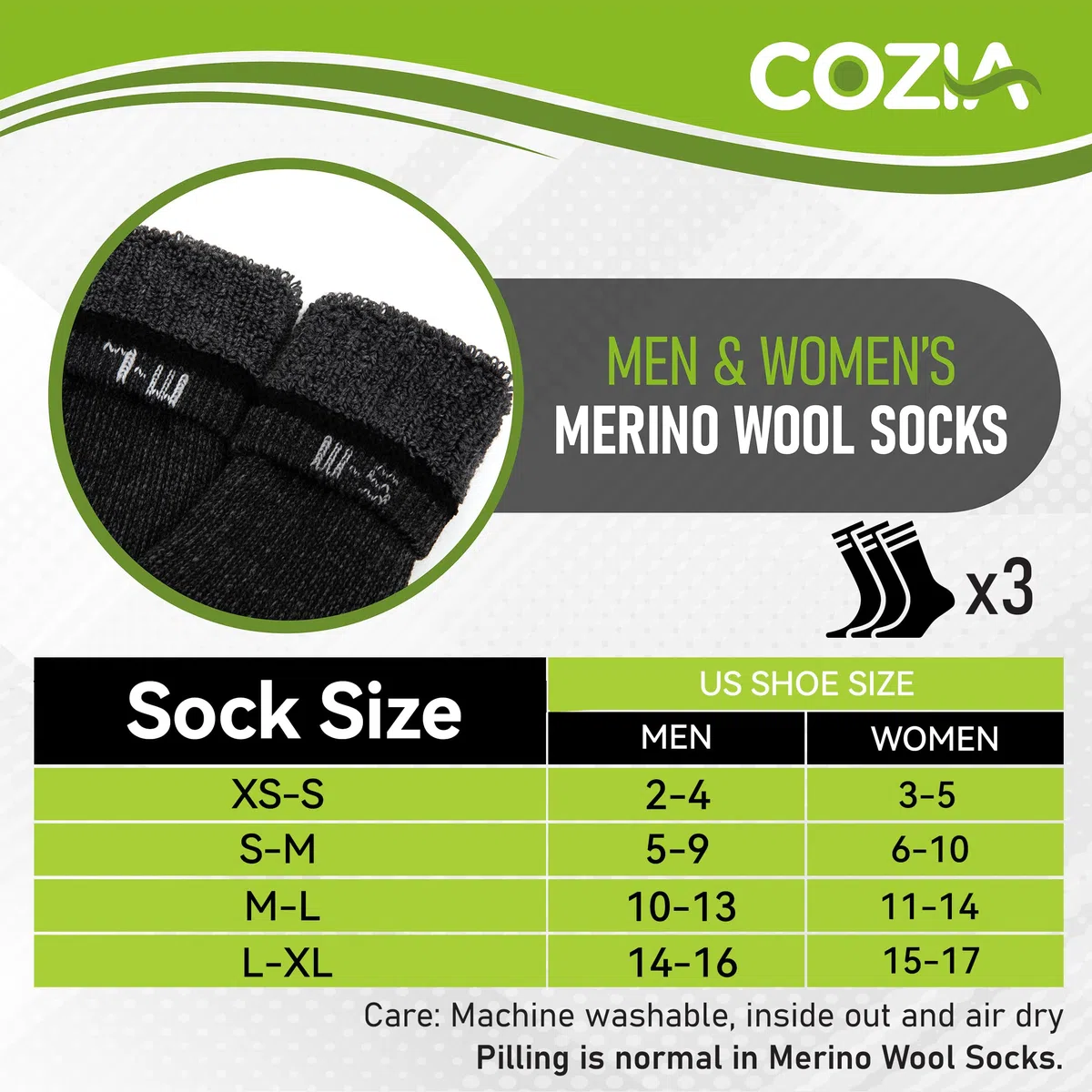 COZIA Calcetines térmicos de lana merino para hombre y mujer, informales, cálidos, cálidos, para invierno, Negro, Medium / Large