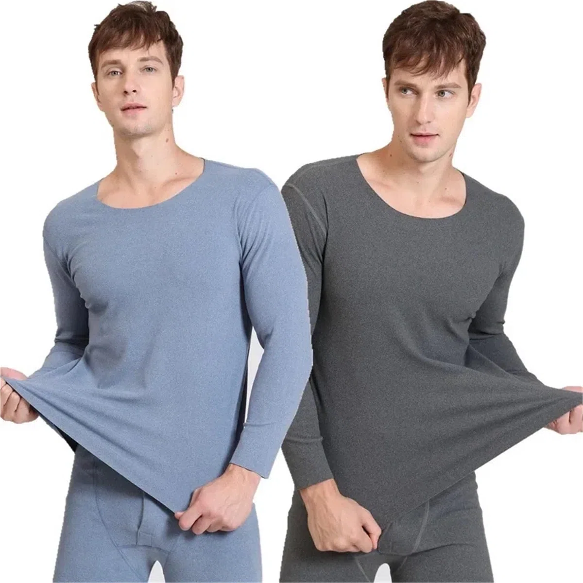 Conjuntos Térmicos Para Hombre Otoño Invierno ropa interior térmica de manga larga sin costuras for hombre talla grande cuello redondo ropa fina de otoño Top Para El Running, El Esquí(Black,6XL (117-1