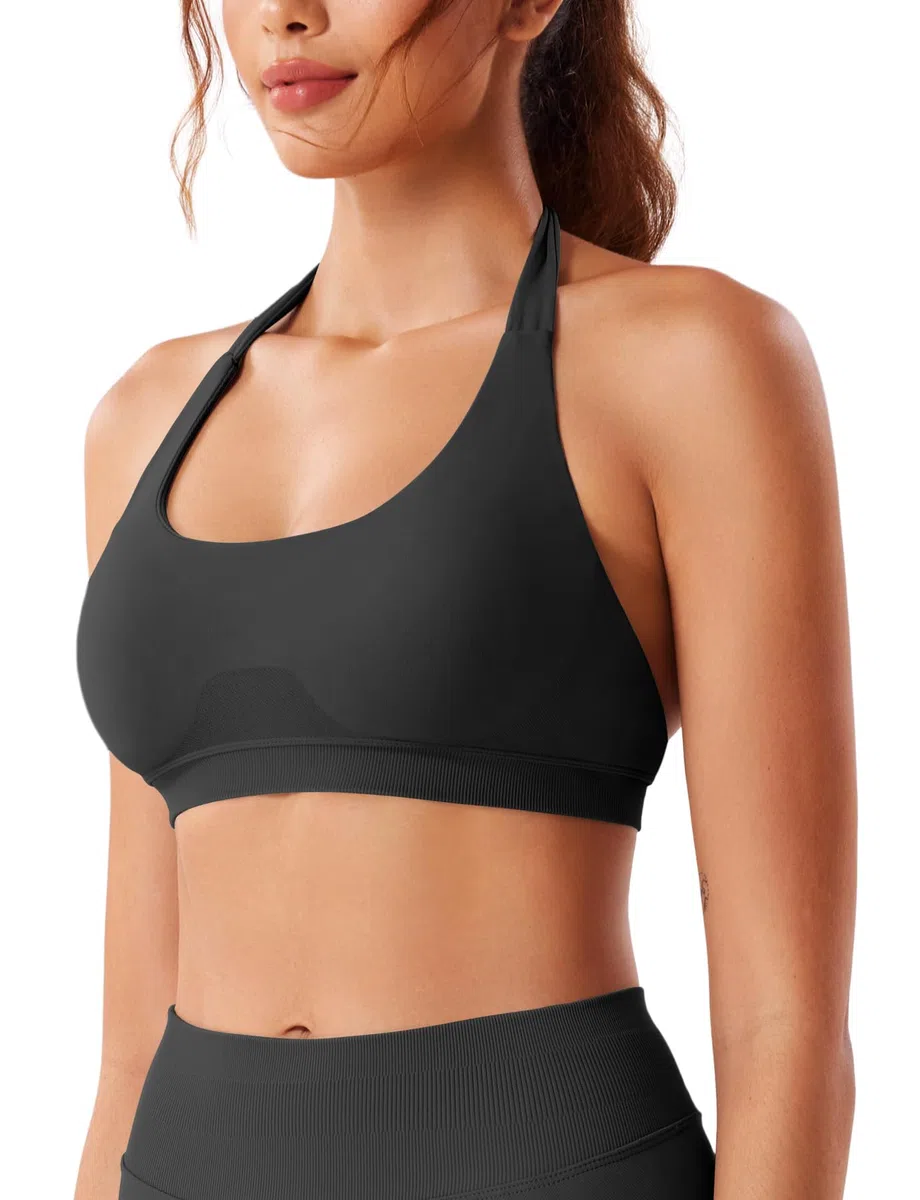 VOYJOY Sujetadores de impacto para mujer, de soporte medio bajo, sin costuras, espalda abierta, para gimnasio, yoga, ombliguera