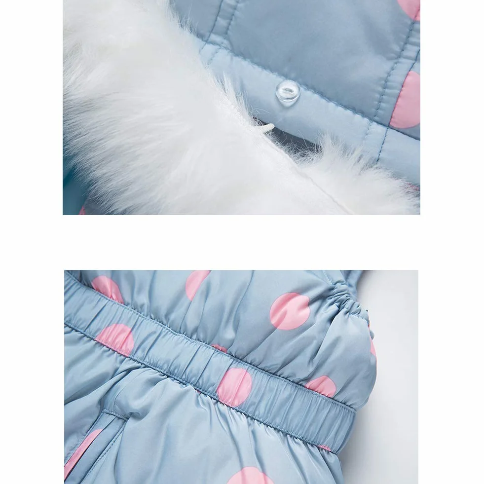 SANMIO 2 Piezas Niños Traje de Esquí Conjunto de Nieve para Bebé Infantil Niña Invierno Cálido Chaqueta Abajo con Patrón de Puntos Capucha y Pantalones