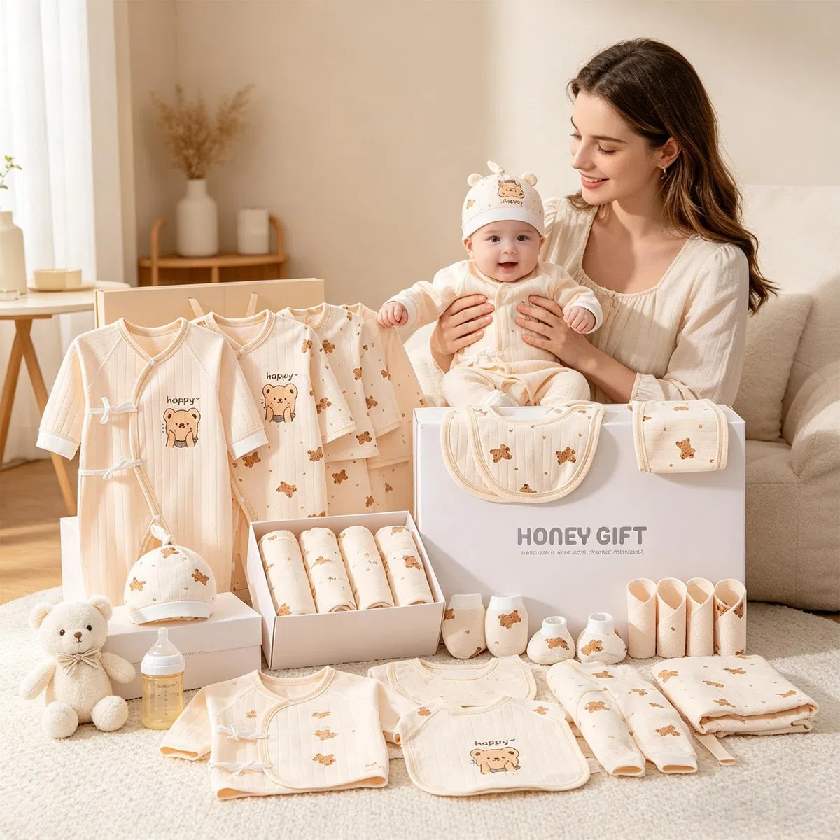 Conjunto de ropa para niños – Conjunto unisex de algodón, lindo atuendo, suave y transpirable, para niños y niñas, unisex, para el hogar, ducha, mamá, cumpleaños, registro de fotografía