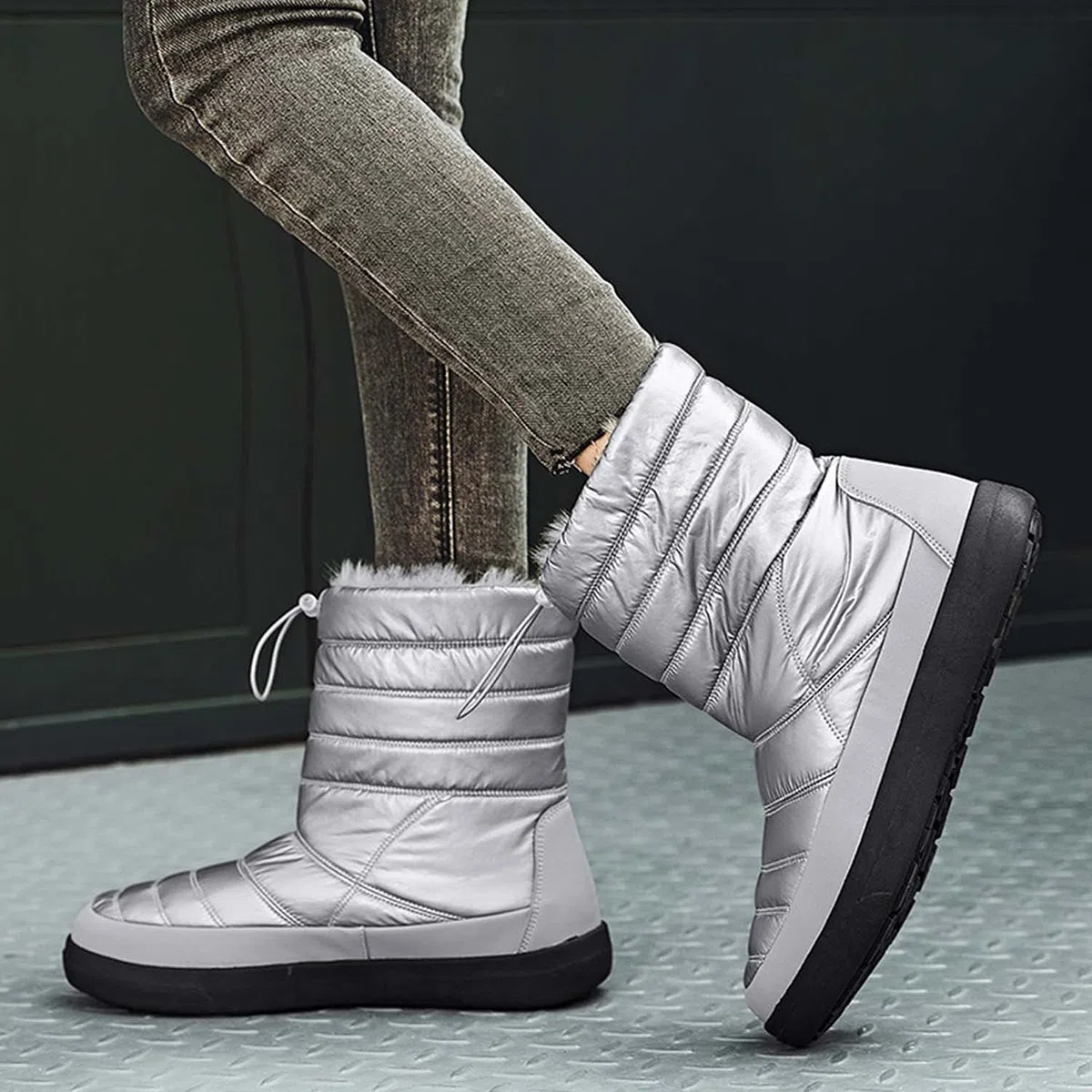 Botas de nieve para mujer invierno cálido forro de piel al aire libre sin cordones en botines impermeables zapatillas de deporte, gris, 38 EU