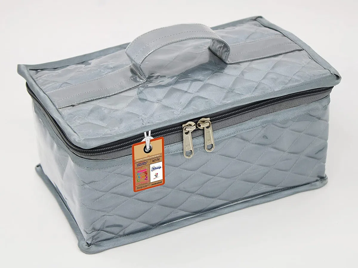 atorakushon Kit de maquillaje de satén, Organizador de Almacenaje de Joyas de Viaje, Bolsa de Mano para Collares, Aretes, Anillos y Pulseras, Color Gris