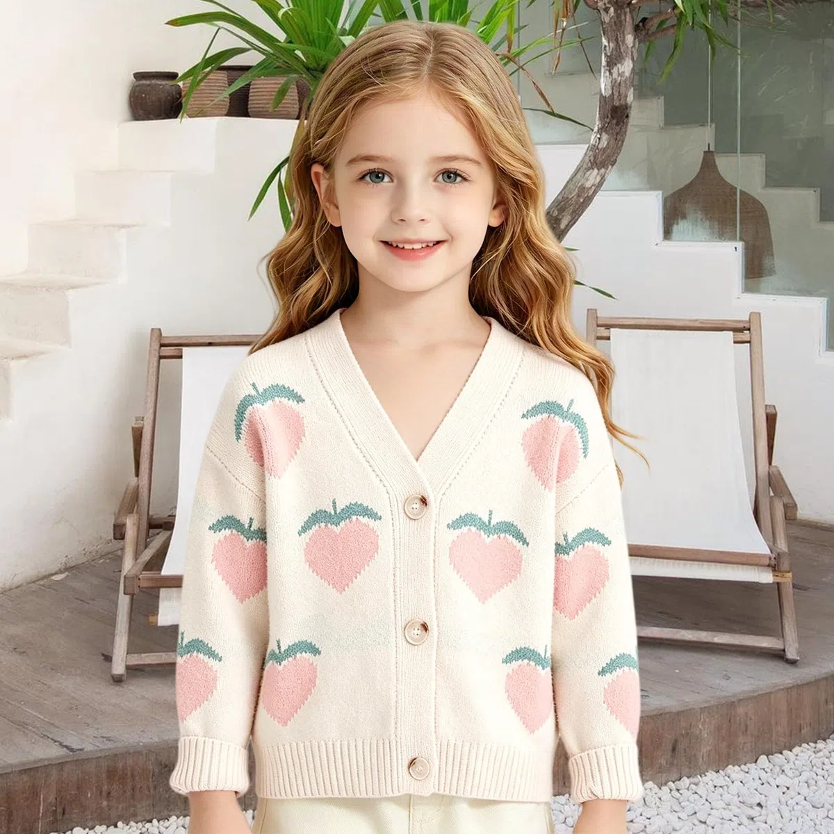 Cárdigan de melocotón para niñas, dulce cárdigan para niñas | Chaqueta de punto para niña, regalo de cumpleaños, Pascua, bonito diseño alegra a cualquier niño