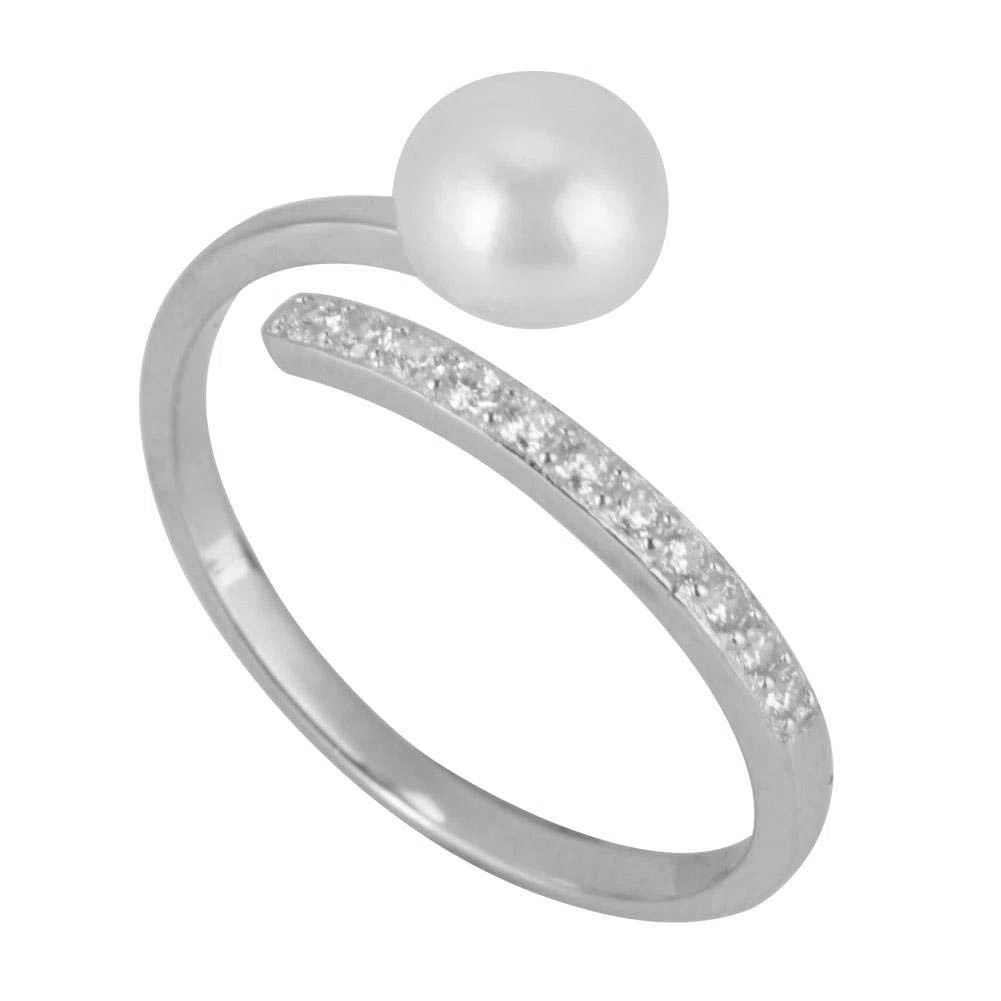 Anillo de plata esterlina, anillo personalizado elegante con apertura ajustable para mujeres, diseño sencillo con Zircon y Faux Pearl, ideal para cumpleaños, compromiso o bodas (tamaño EE. UU. 7)