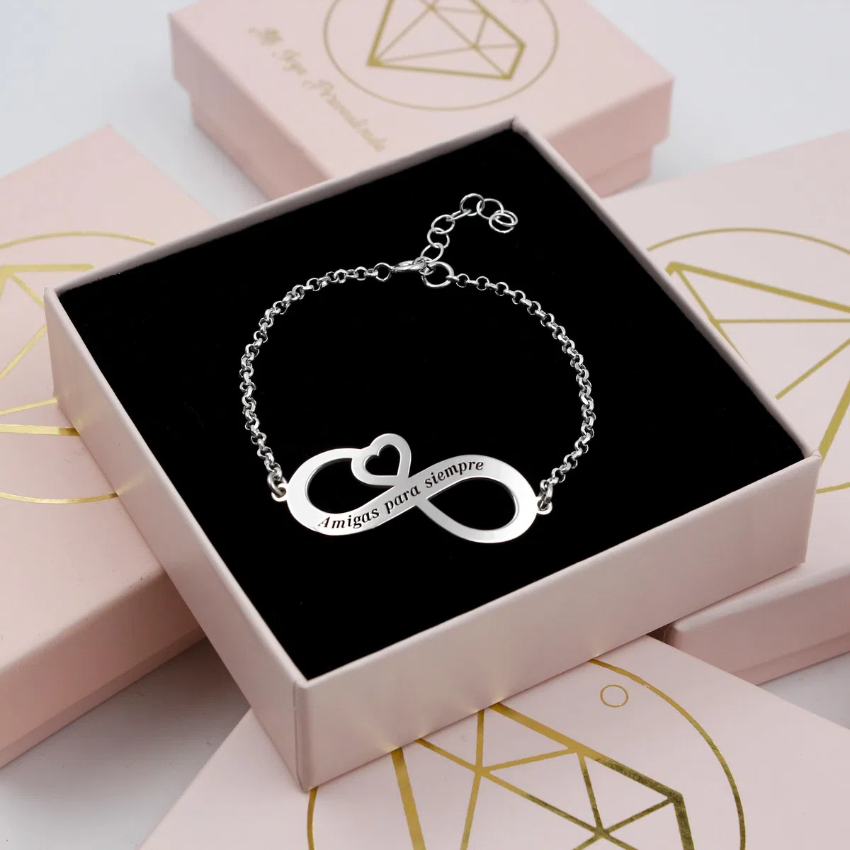 Pulsera Infinito Mujer Plata Personalizada con Nombres, Hasta 4 - Regalo original para novia, madre o abuela (Infinito Mensaje)