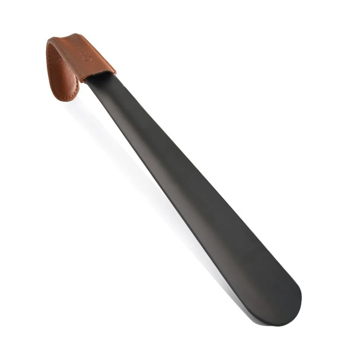 calzador, Calzador de acero inoxidable con mango largo, 42cm, correa cuero, for botas, en forma cuchara