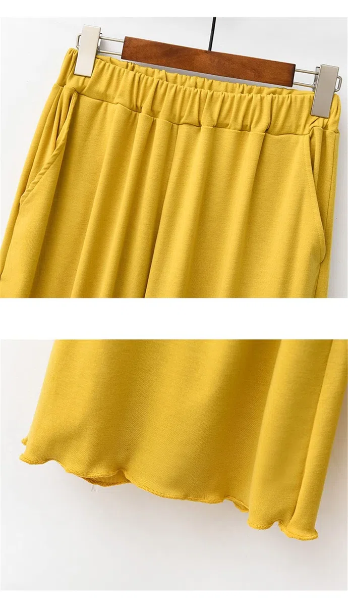 Conjunto de pijama cómodo de algodón suave y elegante con cuello redondo para mujer, amarillo, talla única