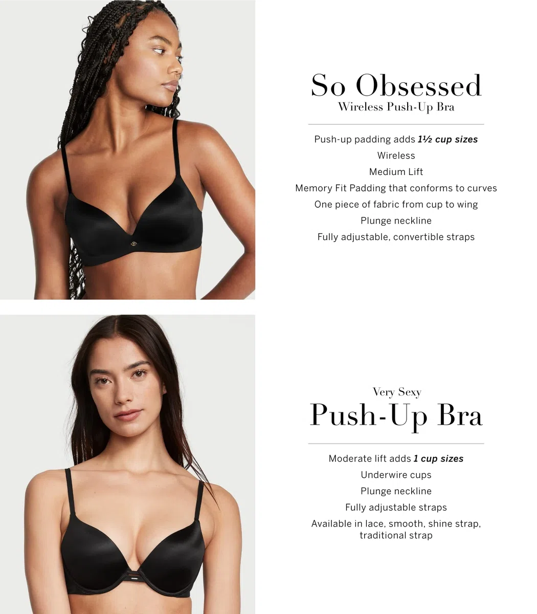 Victoria's Secret Brasier sin varillas muy sexy y obsesionado para mujer (32A-38DDD)