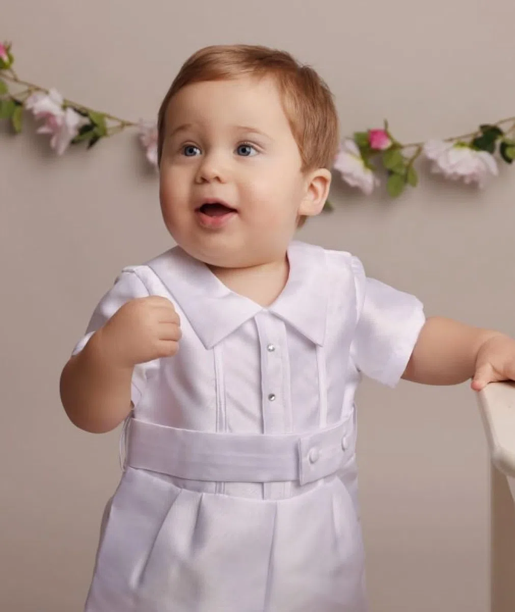 SIRRI Pelele de Bautizo con Sombrero para bebés y niños, Elegante Conjunto de Traje de Bautizo para bebés de 0 a 24 Meses