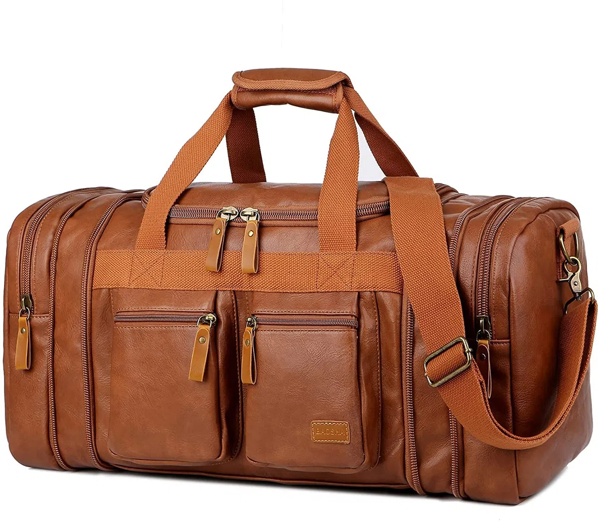BAOSHA Bolso de viaje de cuero Duffel Weekender Bag equipaje de mano saco de dormir bolsa de deporte para hombres y mujeres HB-21, marrón