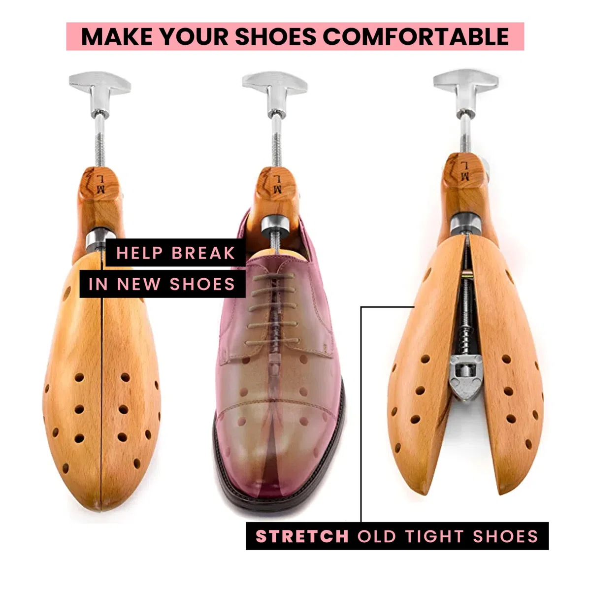 HOUNDSBAY Bulldog Tarea Pesada Estirador de Zapatos | Afloje los Zapatos con Madera Fuerte y Construcción de Metal (Mujer Grande: EU 41-43)