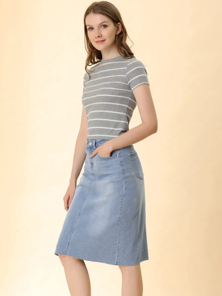Allegra K Falda de mezclilla casual para mujer cintura alta trasera