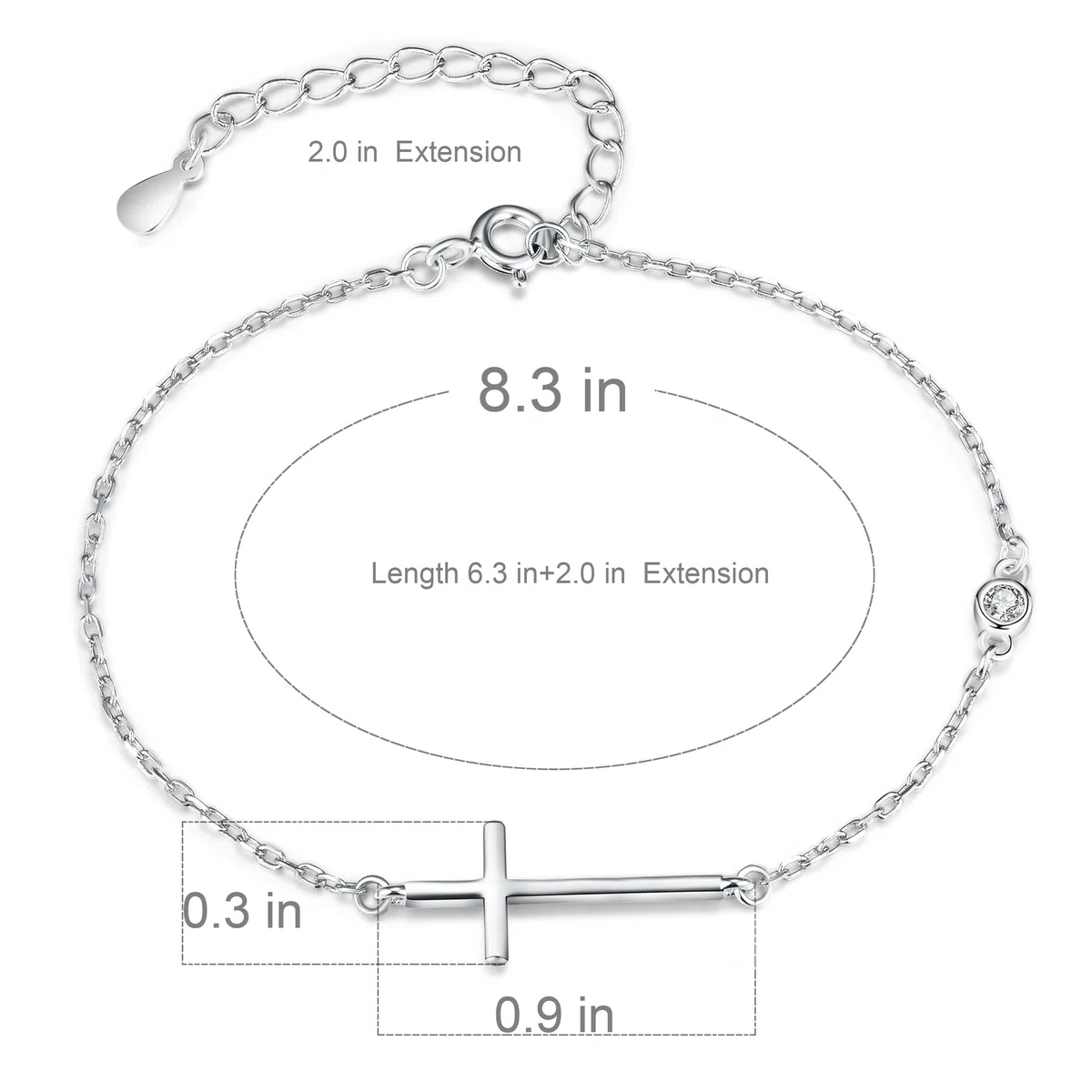 Pulsera de plata de ley 925 con cruz para mujer, de buena fe, pulsera de cadena de circonita cúbica con cruz para confirmación, aniversario, cumpleaños