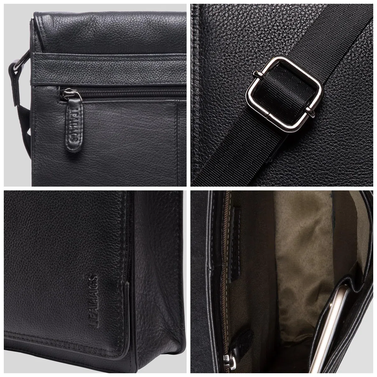 LEABAGS Bolso bandolera de piel de Londres, estilo vintage para hombre y mujer, estilo informal, para uso diario