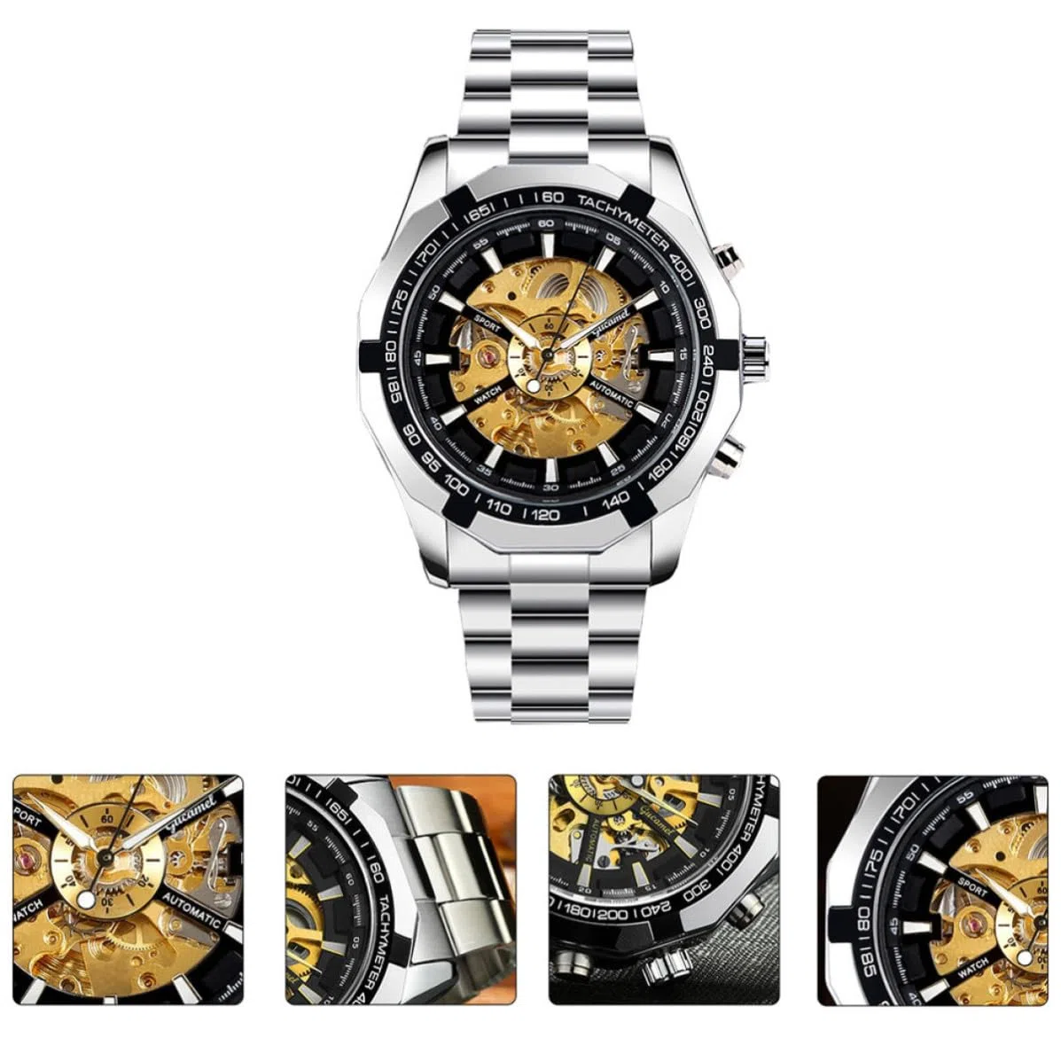 Genérico Reloj Mecánico Automático Luminoso para Hombre, Esqueleto | Aleación de Zinc, Gran Aguja y Resistencia al Agua, Estilo Negocio, para Asistir Ocasión
