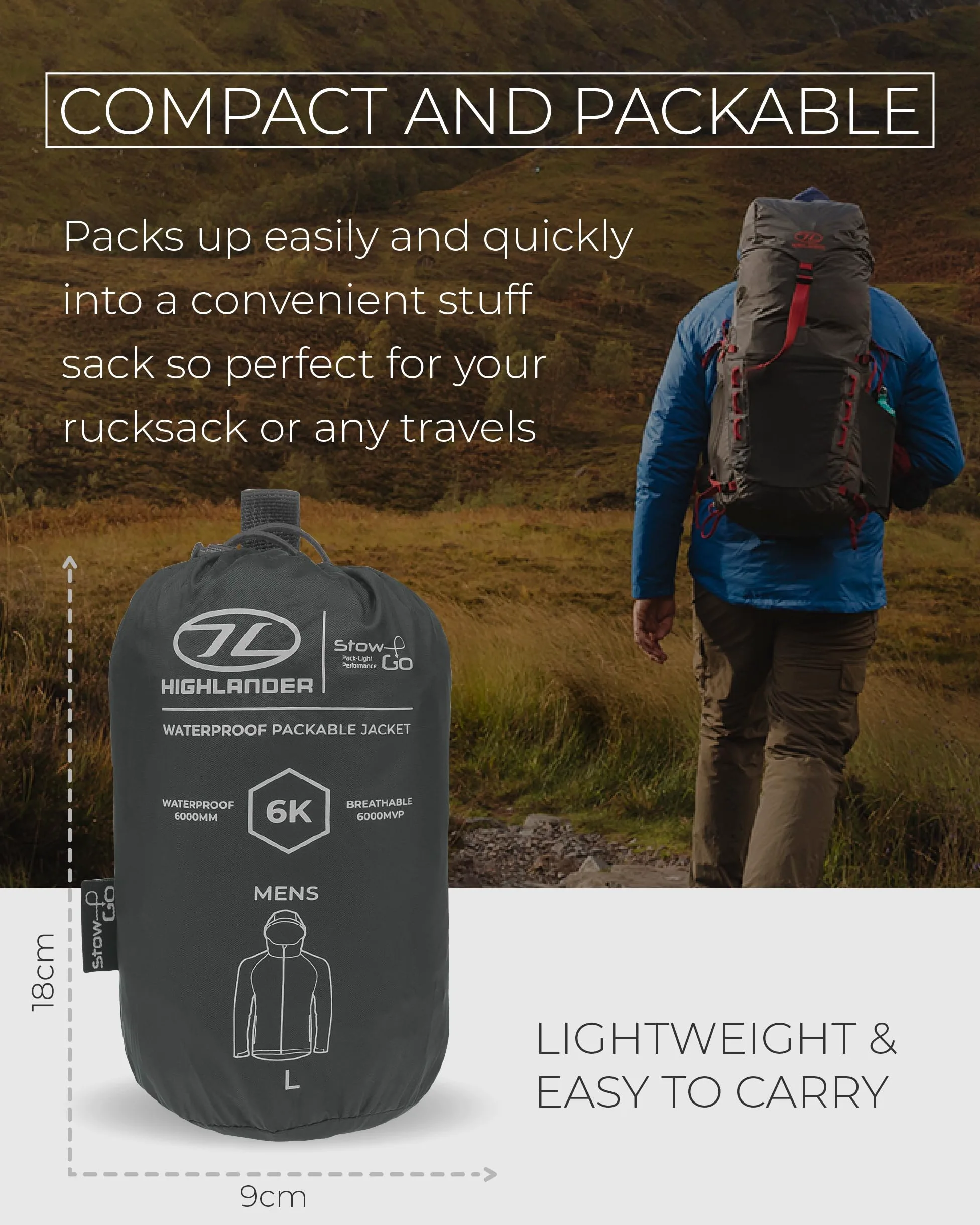 HIGHLANDER Stow & Go Chaqueta Hombre (Pack de 1)