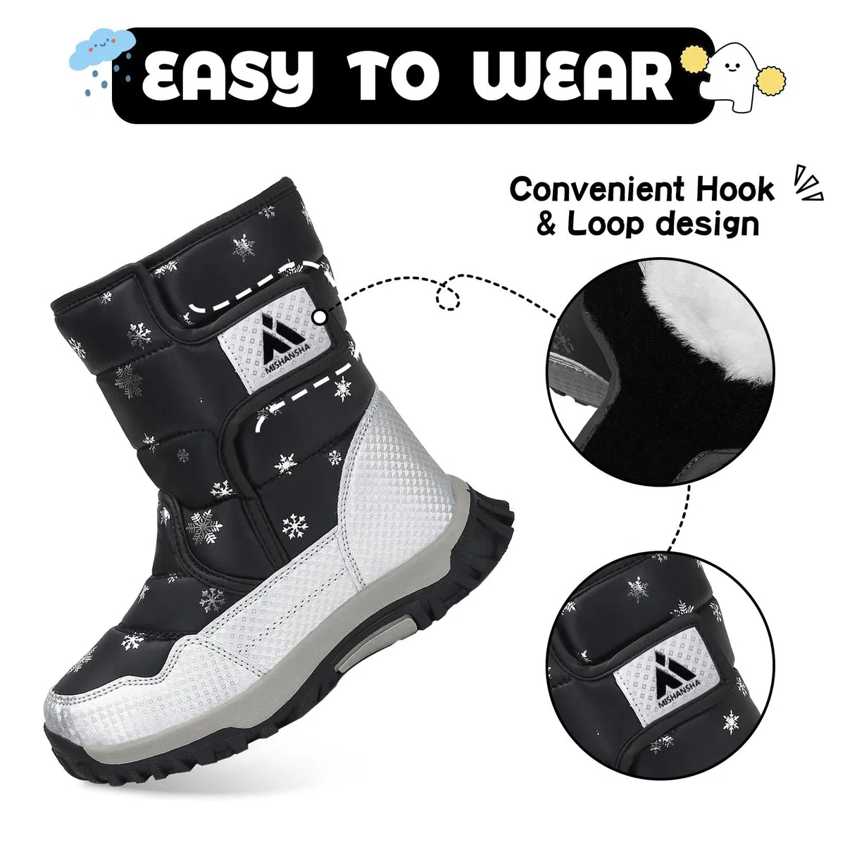 Mishansha Niños Botas de Nieve Niña Calentitas Forro Botines Invierno Antideslizante Comodas Bota Infantiles Nieve
