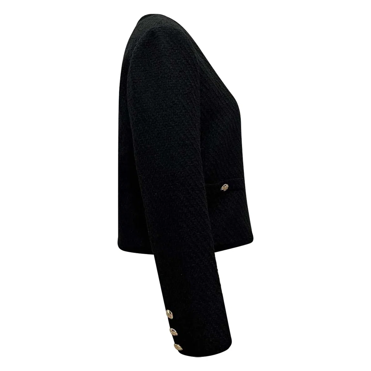 Chaqueta Informal Ligera de Cuello, cárdigan Corto con Botones metálicos clásicos para otoño, Mujer, Elegante, básica