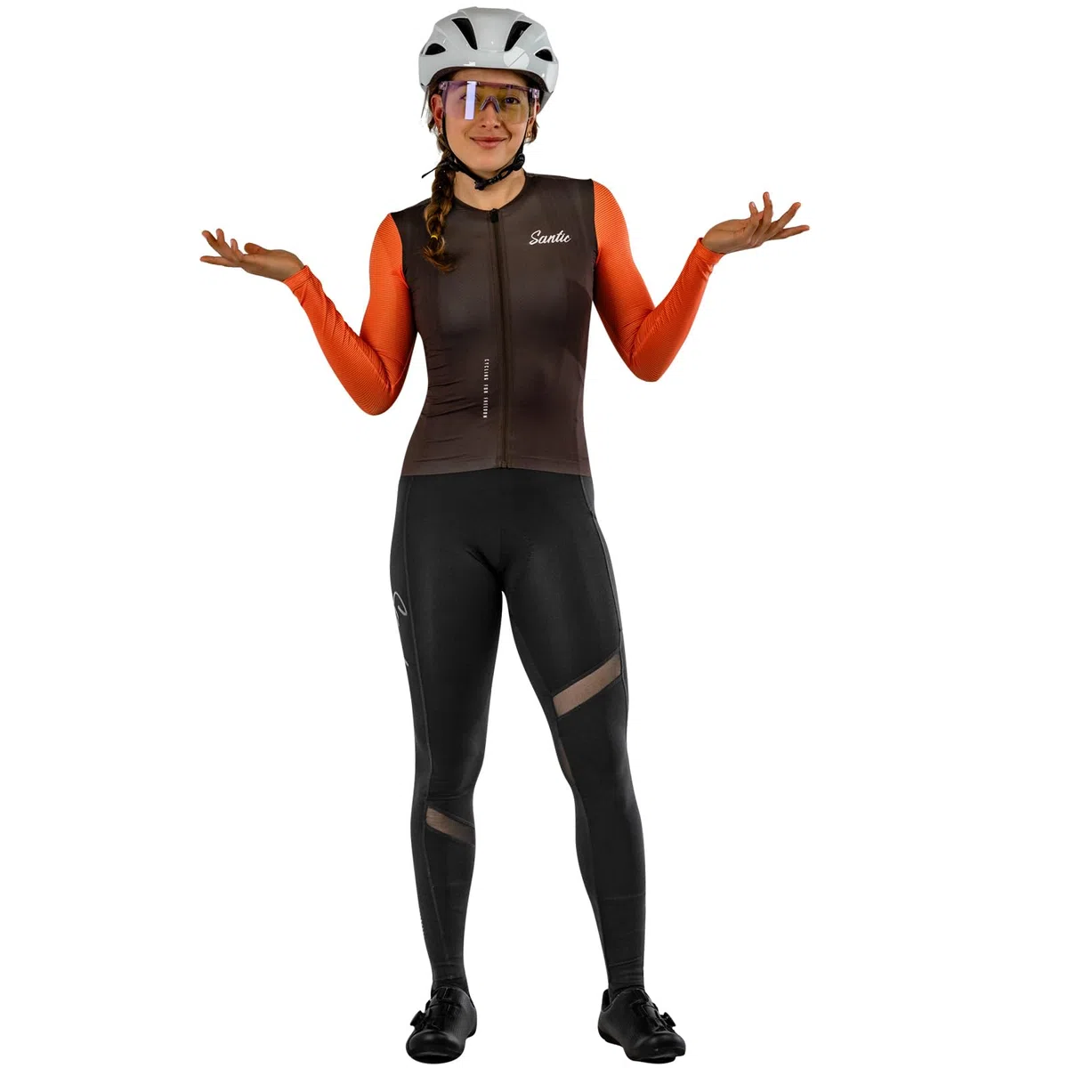 Santic Pantalones largos de ciclismo para mujer, con acolchado en el asiento, reflectantes, superelásticos, tejido de malla transpirable, mallas de ciclismo
