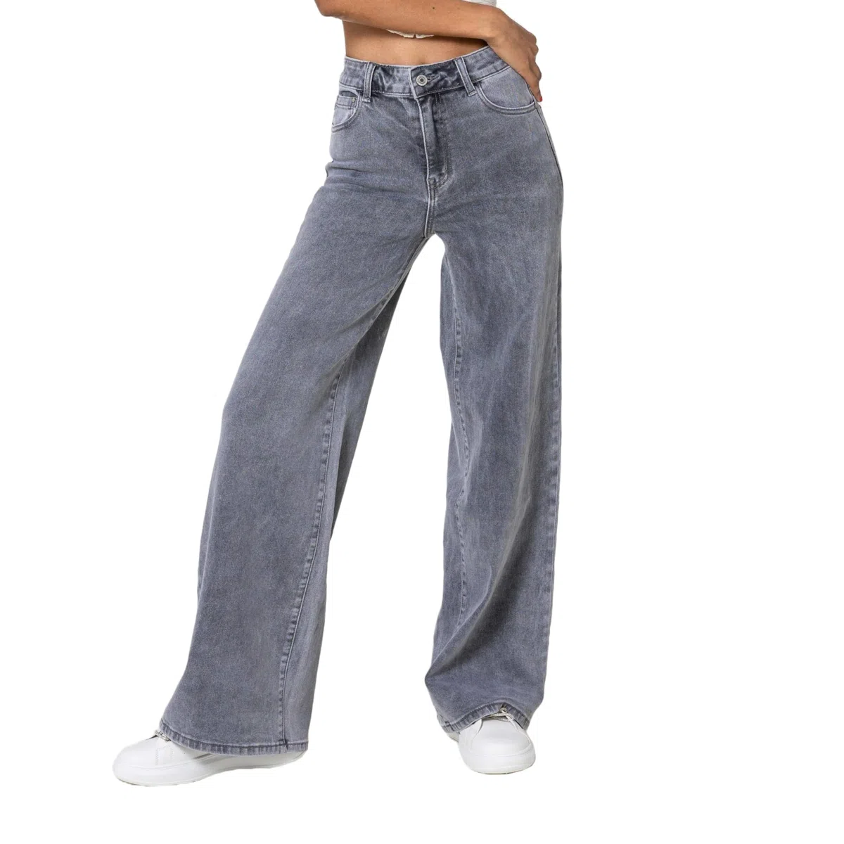 Nina Carter YY300 Pantalones vaqueros de cintura alta para mujer, pierna ancha, elásticos, aspecto desgastado