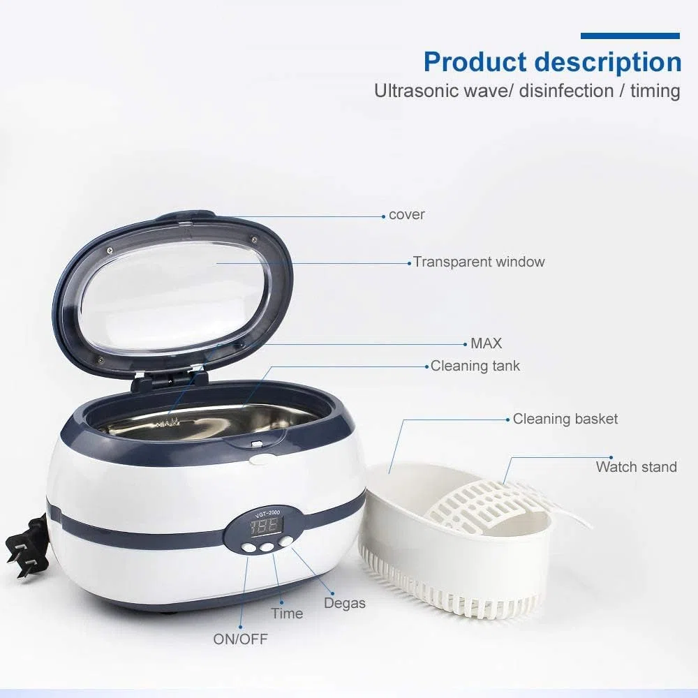 Limpiador Ultrasónico De 600 Ml para Joyería, Herramientas De Uñas Y Desinfección - Temporizador LCD Digital, Desgasificación Y Esterilización Efectivas para Uso Doméstico Y Profesional.