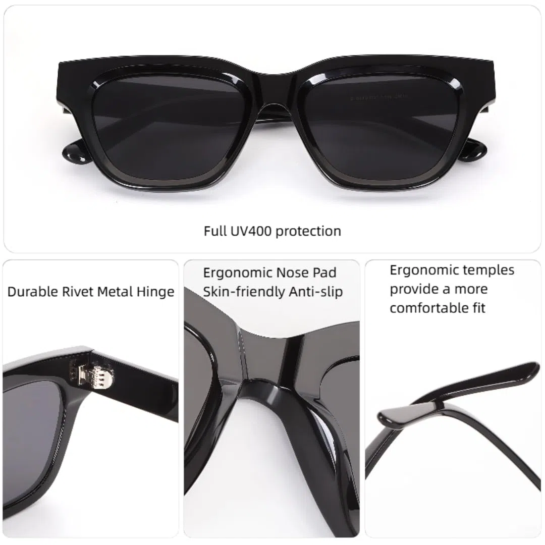 Gafas de sol rectangulares de moda con montura de acetato, estilo retro, para conducir, protección UV400.