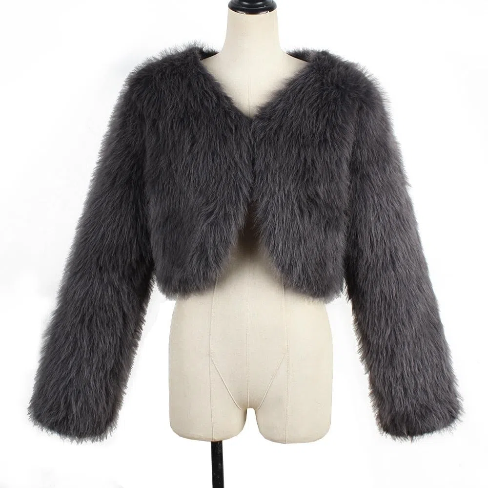 Abrigo De Piel Sintética para Mujer Top Corto De Piel Sintética De Invierno Ropa De Abrigo De Manga Larga Cárdigan Peludo Y Cálido De Felpa Chaqueta De Felpa con Cuello Redondo para Mujer