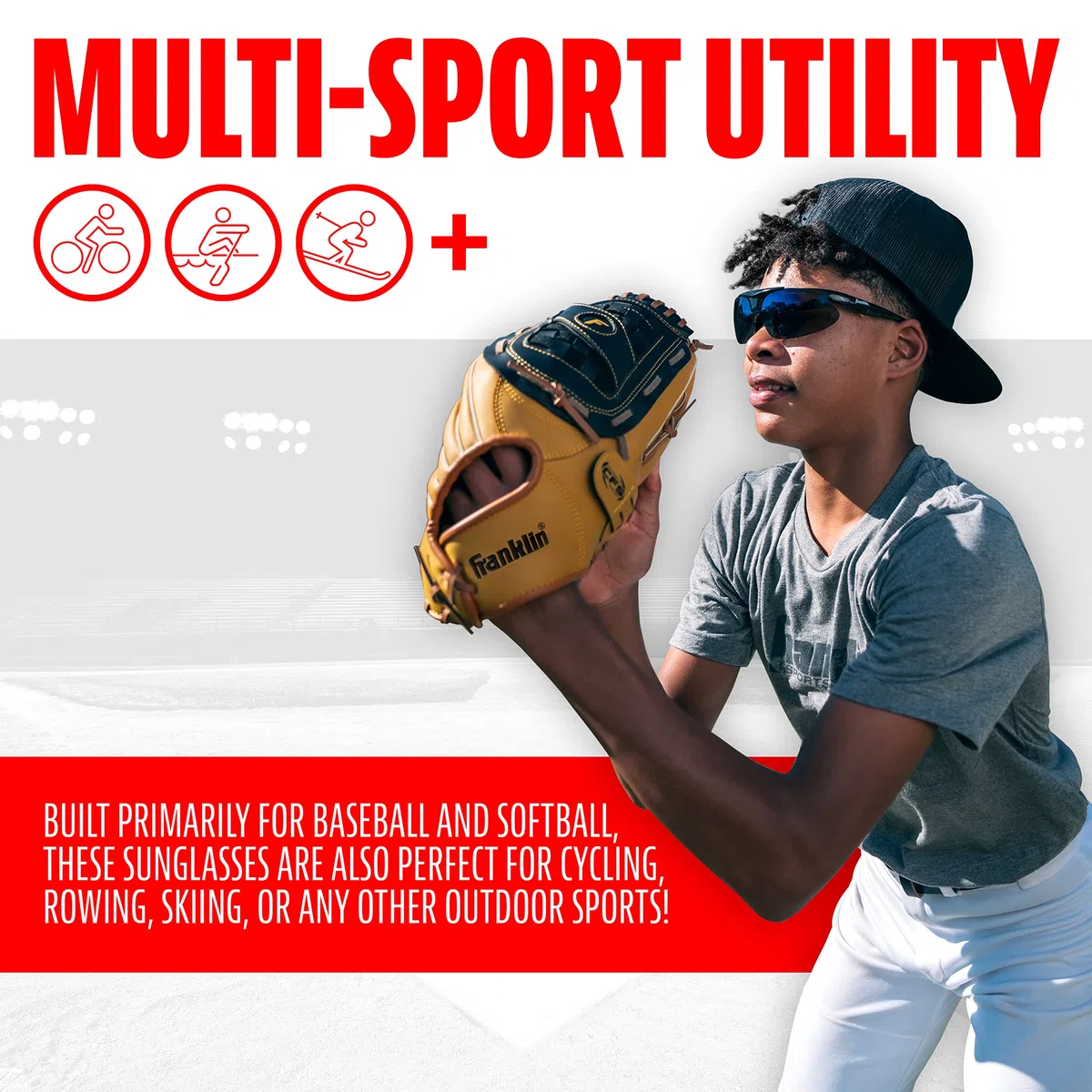 Franklin Sports MLB - Gafas de sol de béisbol y sóftbol para niños y adultos - Gafas de sol deportivas ligeras para protección UV, color negro