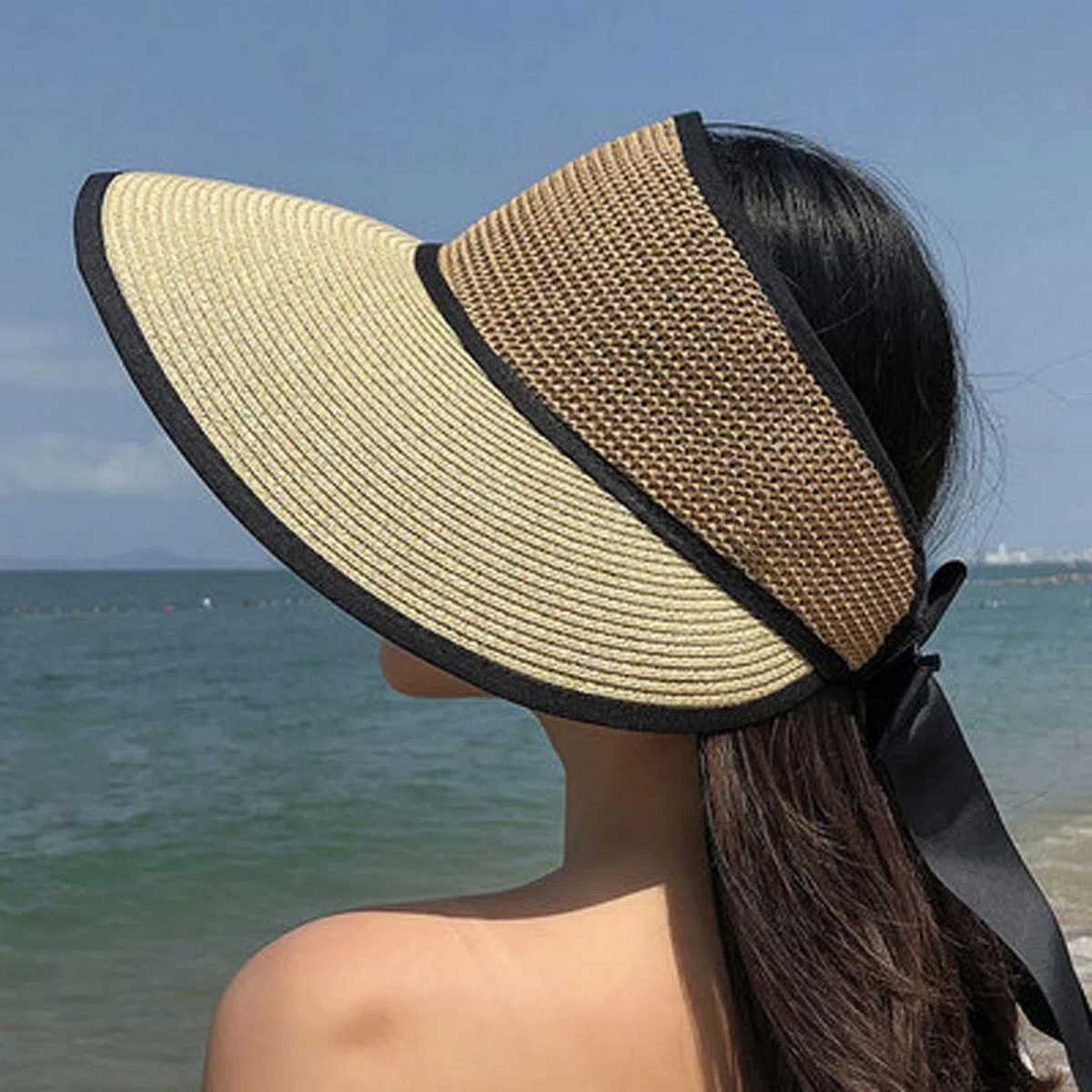 Sombrero de pescador de verano para mujer, sombrero de paja de ala grande, sombrero de sol plegable, sombrero de playa, color bermellón