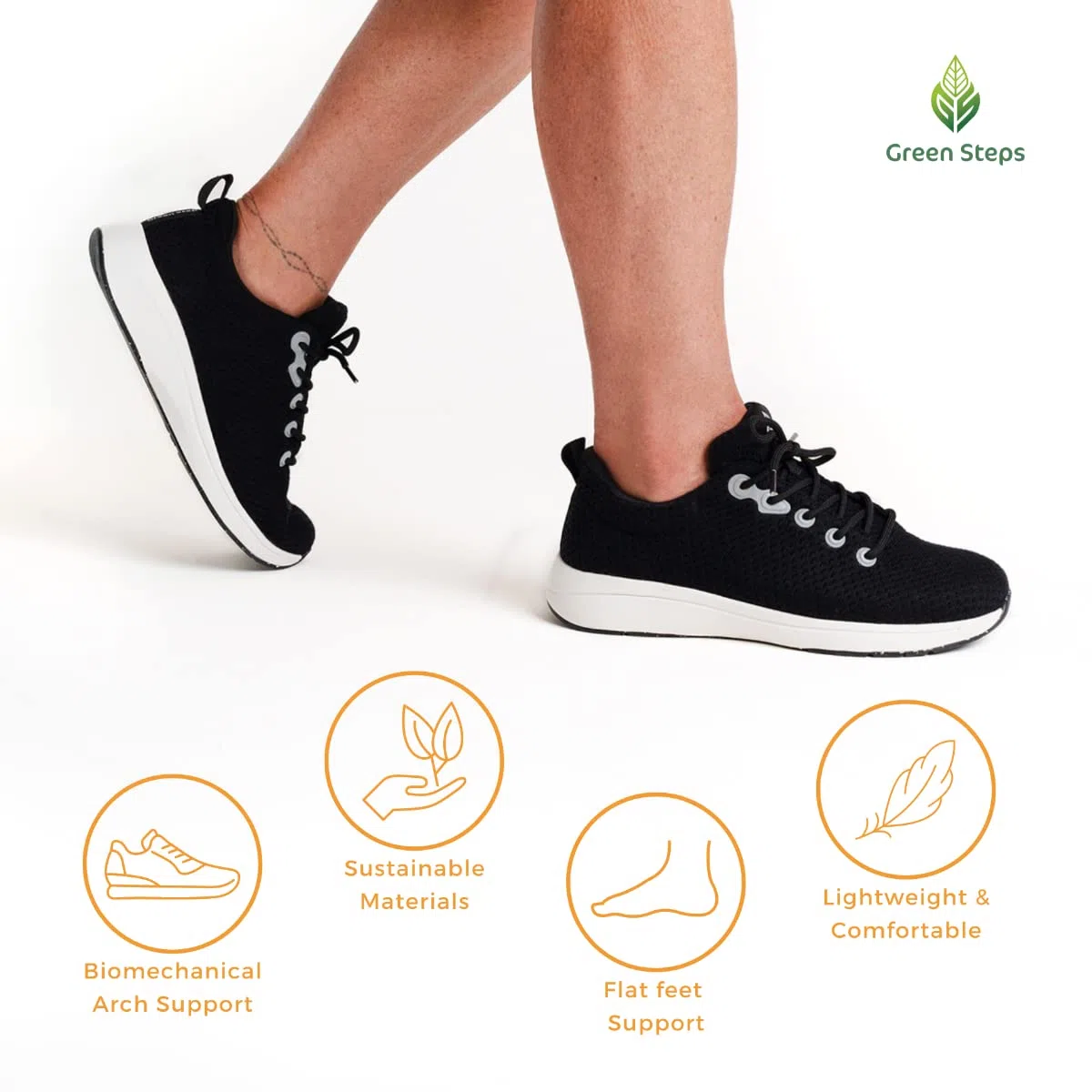 Green Steps Zapatillas ortopédicas con soporte del arco plantar fabricadas a partir de materiales sostenibles. Brindan comodidad y apoyo para aliviar el dolor en el pie Blanco & Negro Talla 43