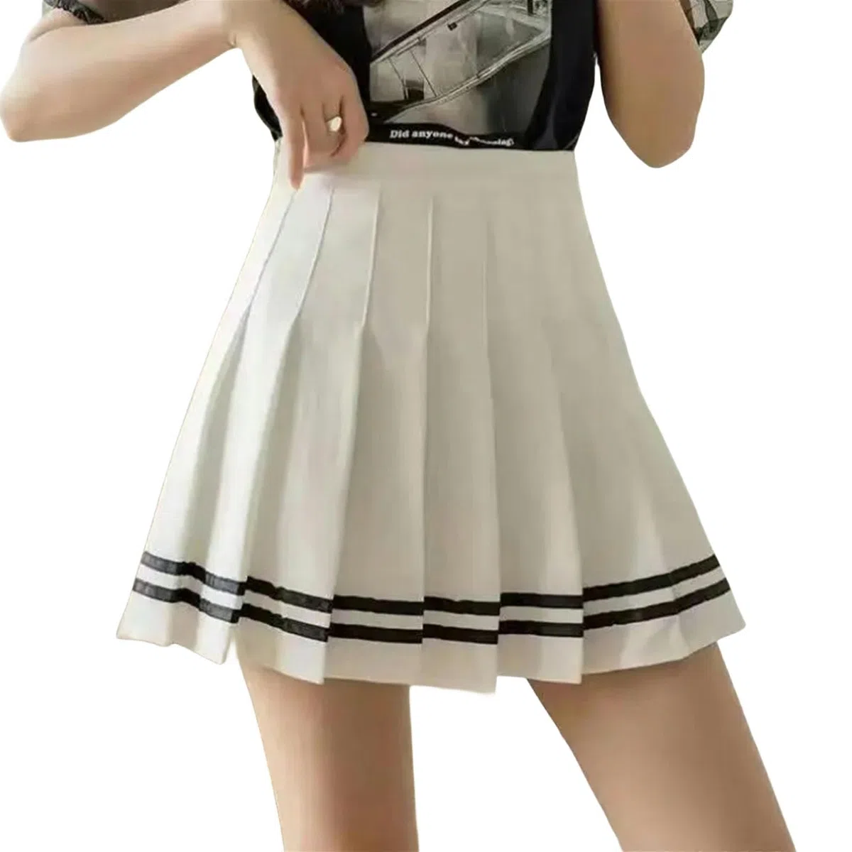 Falda Falda Plisada En Forma De A para Niñas En Verano Falda con Cremallera En La Cintura Alta-Blanco-Extra Grande