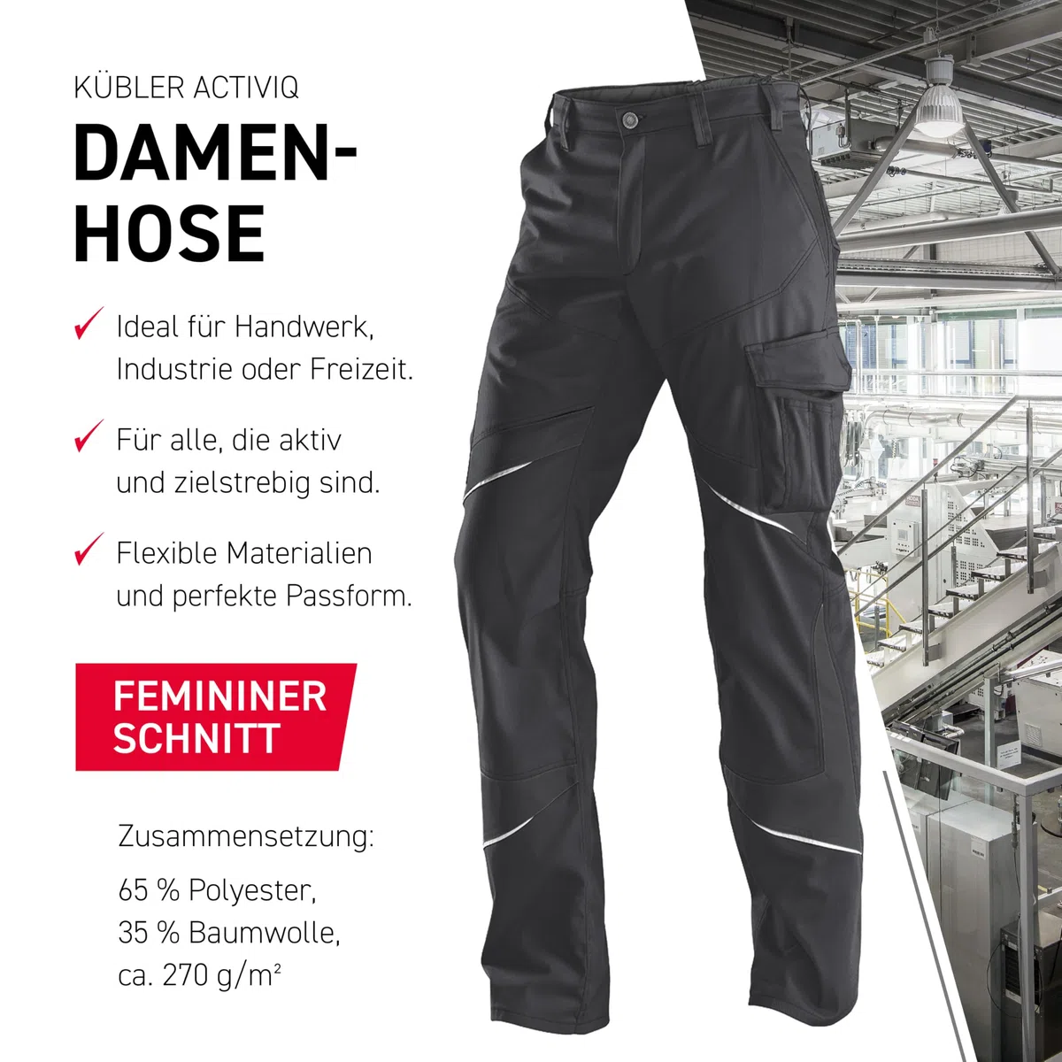 KÜBLER Workwear ACTIVIQ - Pantalones de trabajo para mujer, pantalones funcionales para mujer, ropa de trabajo profesional para artesanía e industria, ropa de trabajo para mujer, pantalones con