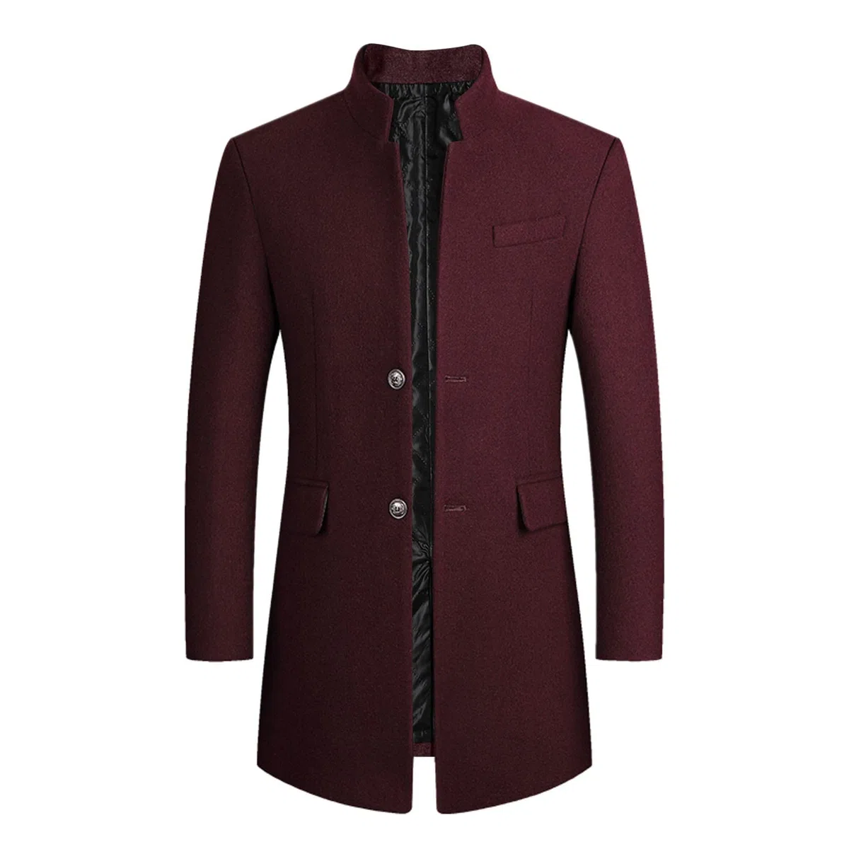 Abrigo de lana y gabardina para hombre | Diseño de longitud media de un solo pecho con cuello alto y tela de lana gruesa | Chaqueta cálida de invierno para un estilo casual elegante, ropa ajustada