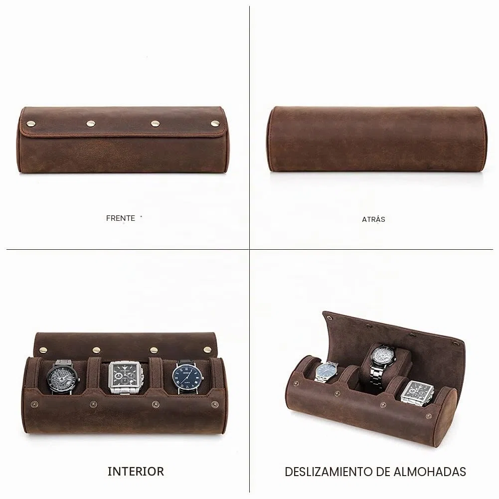 CONTACT'S FAMILY Caja de Almacenamiento de Relojes de Cuero, Organizador de Relojes para Hombres y Mujeres (3 Ranura, Café)