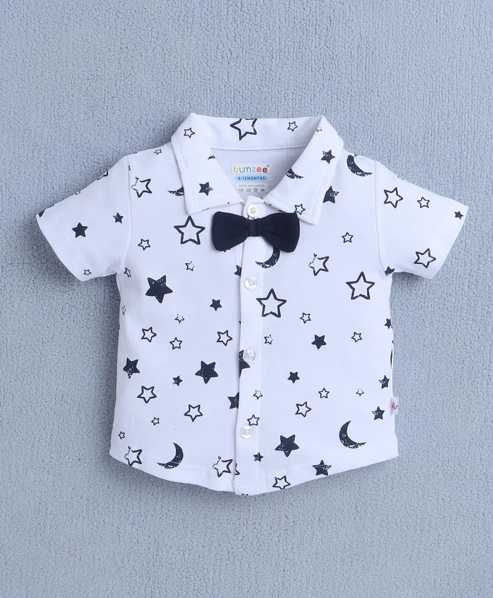 BUMZEE Conjunto de camisa y pantalón corto de algodón para niños, corte regular, media manga, cuello, cuello, camiseta de algodón y pantalones cortos con lazo, tirantes y gorra
