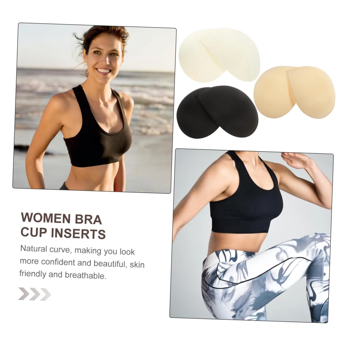 CALLARON Almohadillas De Sostenes Deportivos De Inserciones Para Sujetadores Almohadillas Extraíbles Para Bikini Y Vestidos Blanco Negro