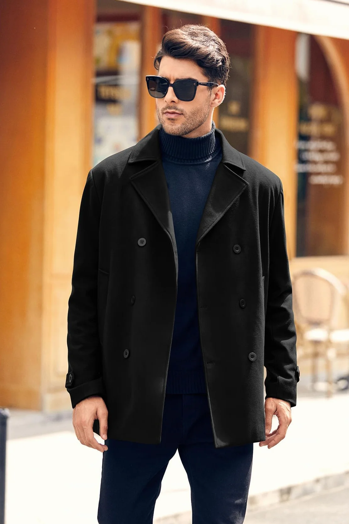 Runcati Abrigo clásico de doble botonadura para hombre Slim Fit Gabardina Casual Chaqueta larga de invierno cálido ropa de negocios