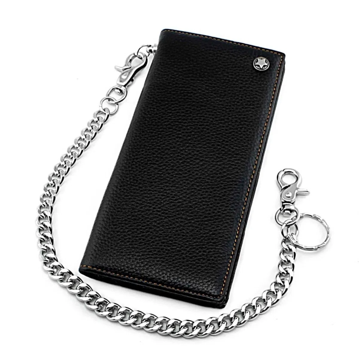 Cartera con Cadena para Hombre Cartera de Hombre Cartera de Hombre de Cuero Negro Larga con Cadena
