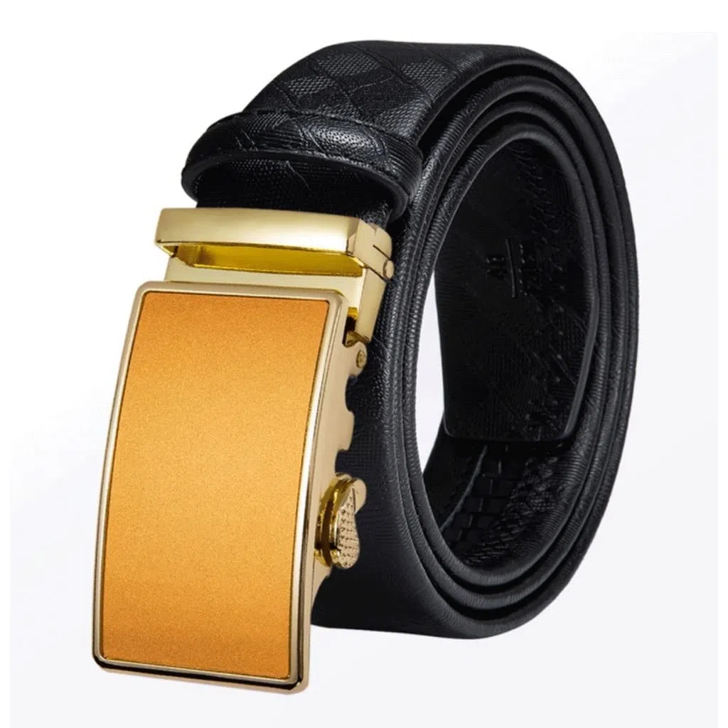 Cinturones de cuero negro para hombre, con hebilla automática, con trinquete, para hombre